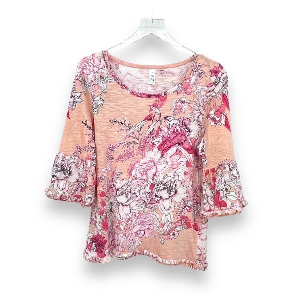 Thomas & Olivia blouse modal blend floral embellished tiered ruffle boho coastal